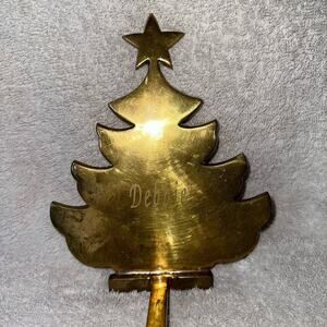 Vintage Solid Brass Tree Silhouette Christmas Stocking Hanger Flat Etched Debbie